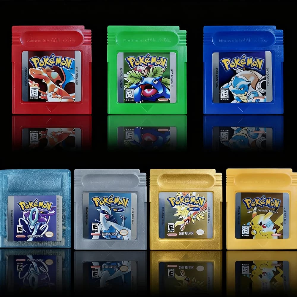 Cartouche de jeu vidéo GBC Pokemon 16 bits, carte de console rouge bleu cristal doré vert argent jau