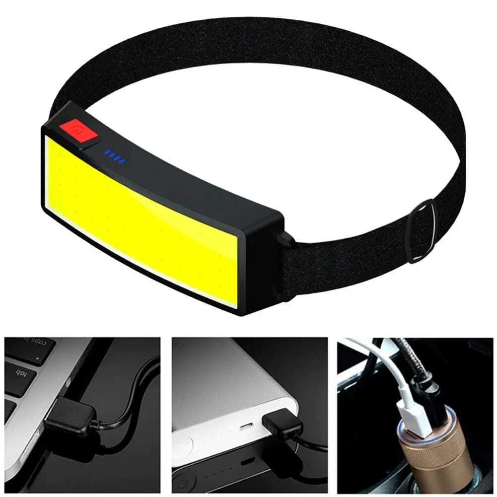 Lampe frontale COB puissante Rechargeable par USB, batterie intégrée, lampe de poche pour la pêche e