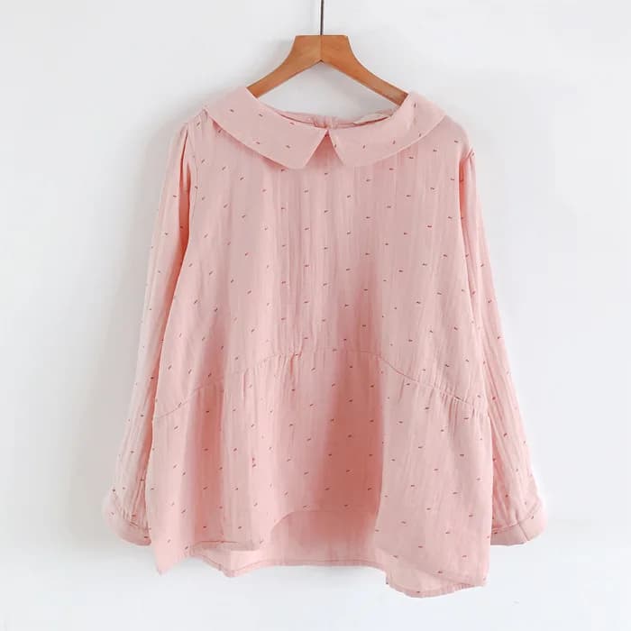 Chemise à manches longues en fil de coton pour femmes, chemisiers décontractés, haut imprimé à rever