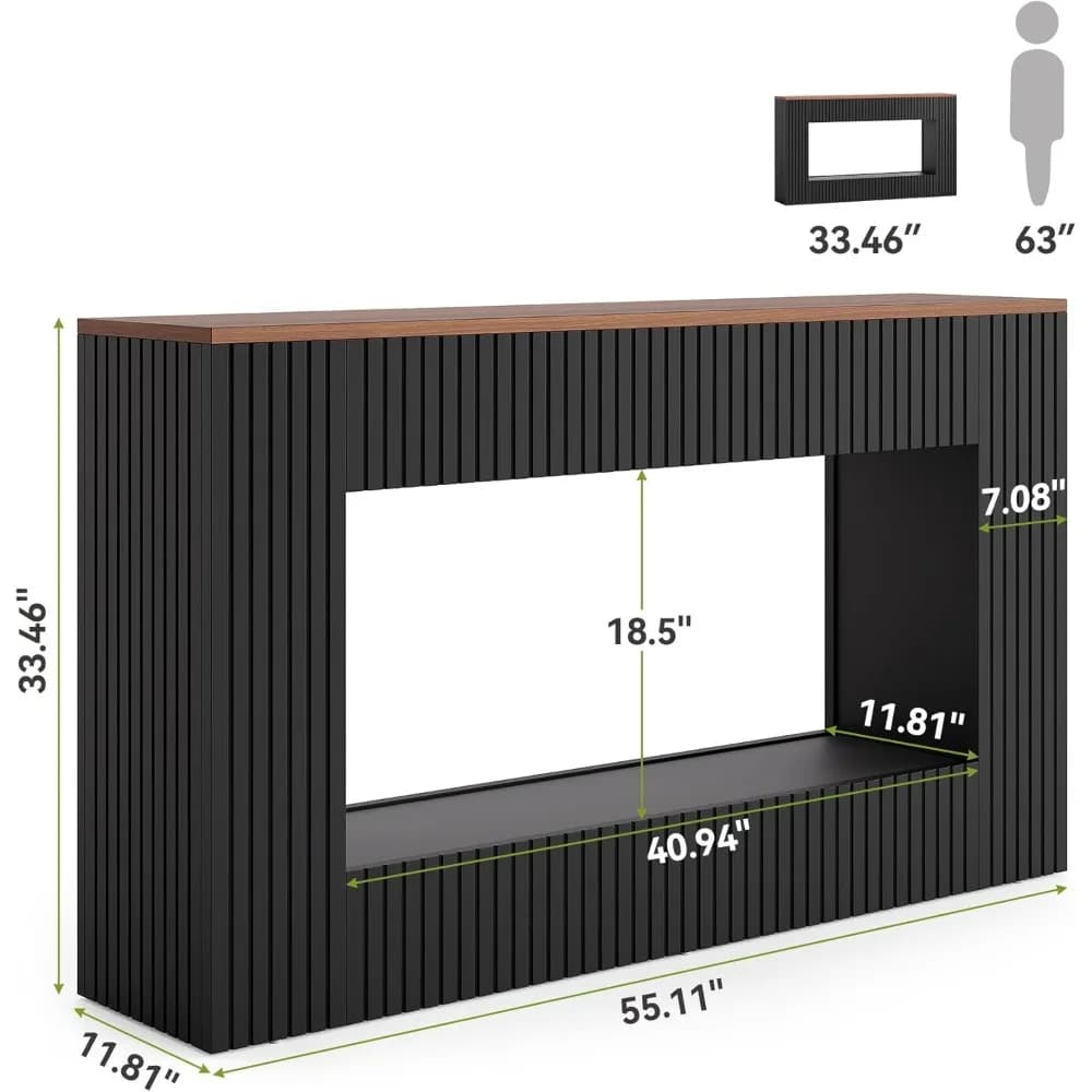 Table console noire pour entrée, table de canapé de ferme longue et étroite de 55 pouces avec rangem