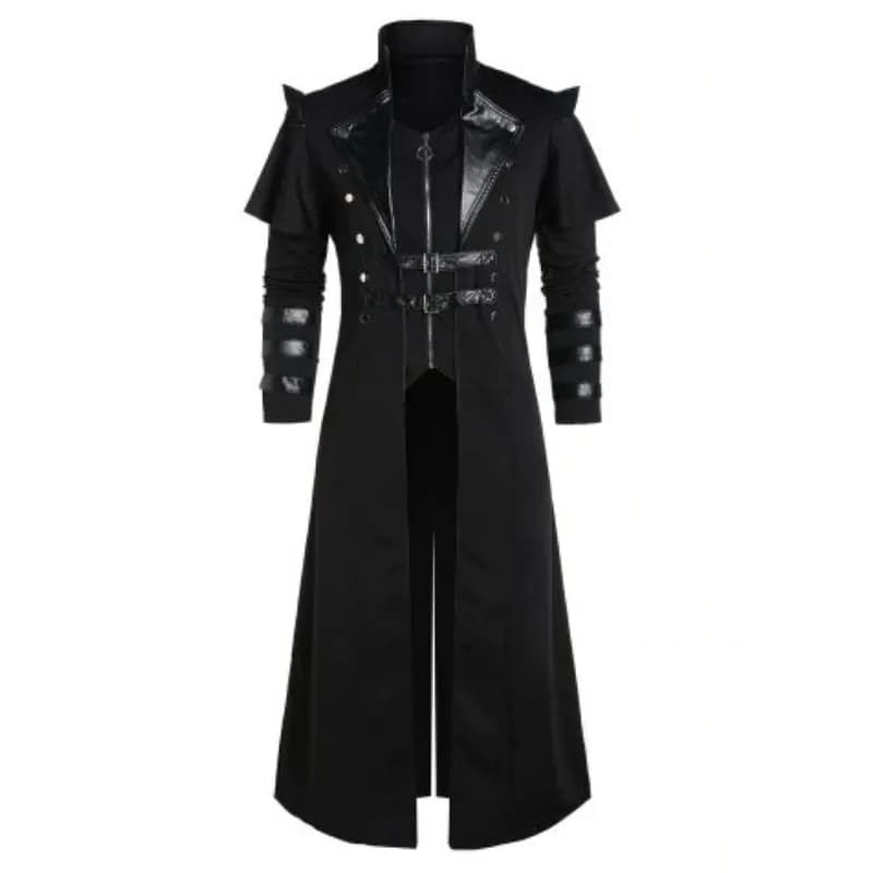 Vintage Halloween médiéval Steampunk Assassin elfes Pirate Costume adulte hommes noir longue veste f