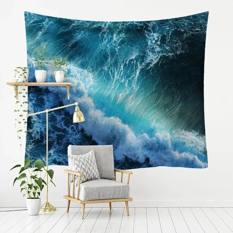 Tapisserie de motif de vue sur la mer de vacances, décoration murale, chambre à coucher, salon, mais