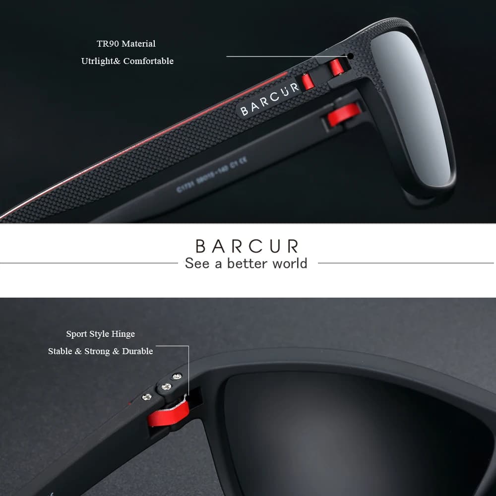 BARCUR hommes lunettes de soleil polarisées TR90 léger pêche voyage lunettes de soleil femmes lunett
