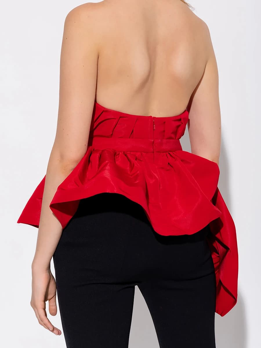 VGH Sexy couleur rouge épissé plis débardeur pour femmes Sweatheart cou sans manches patchwork ferme