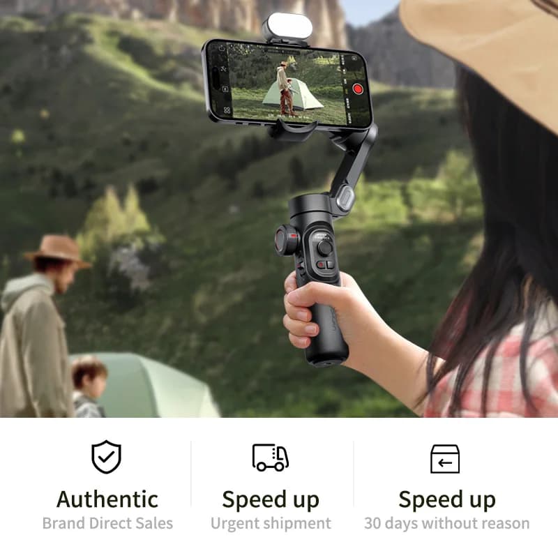 AOCHUAN – stabilisateur de cardan portatif à 3 axes, support de téléphone pliable avec lumière de re