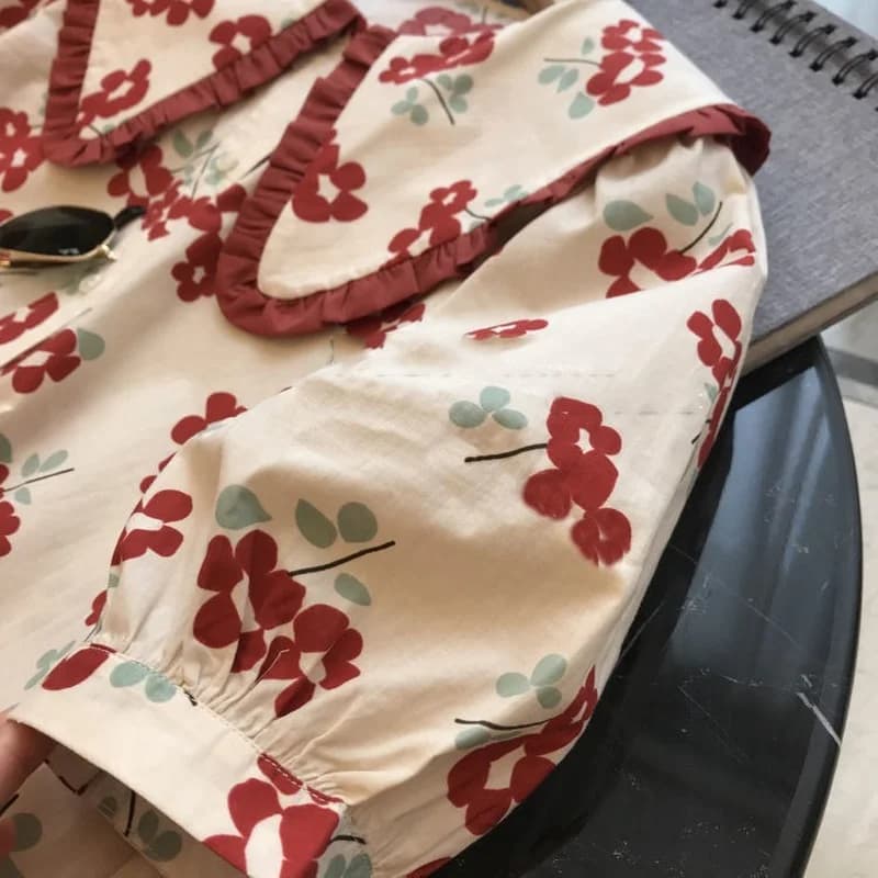 Chemises à fleurs pour femmes, mode coréenne, étudiants doux, Kawaii, Simple, All-Match, Chic, Doux,