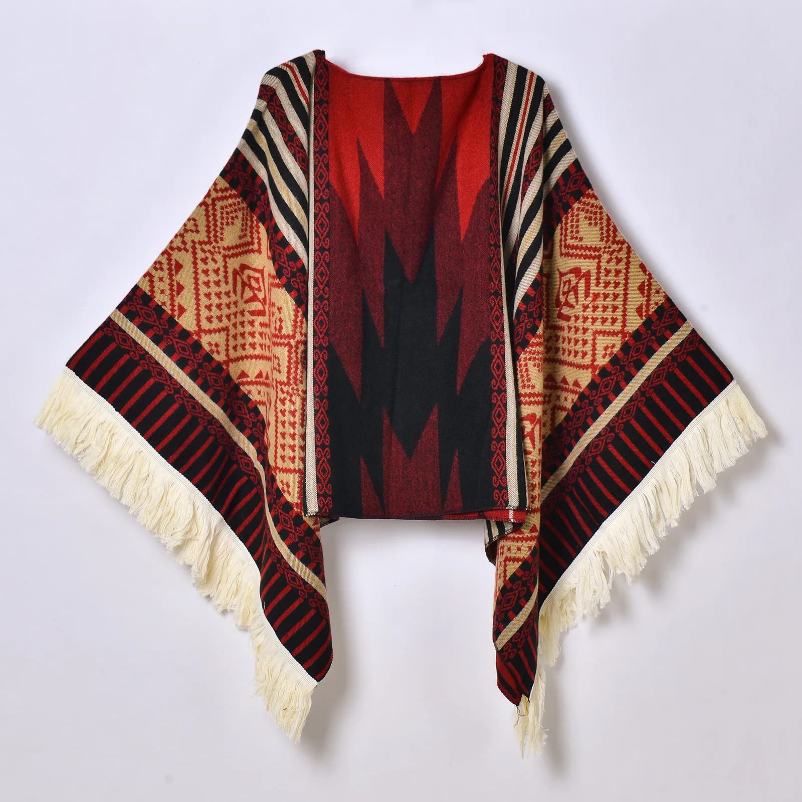 Poncho de voyage pour femmes, châle, Style ethnique, glands, Cape à capuche, Jacquard chaud d'hiver,