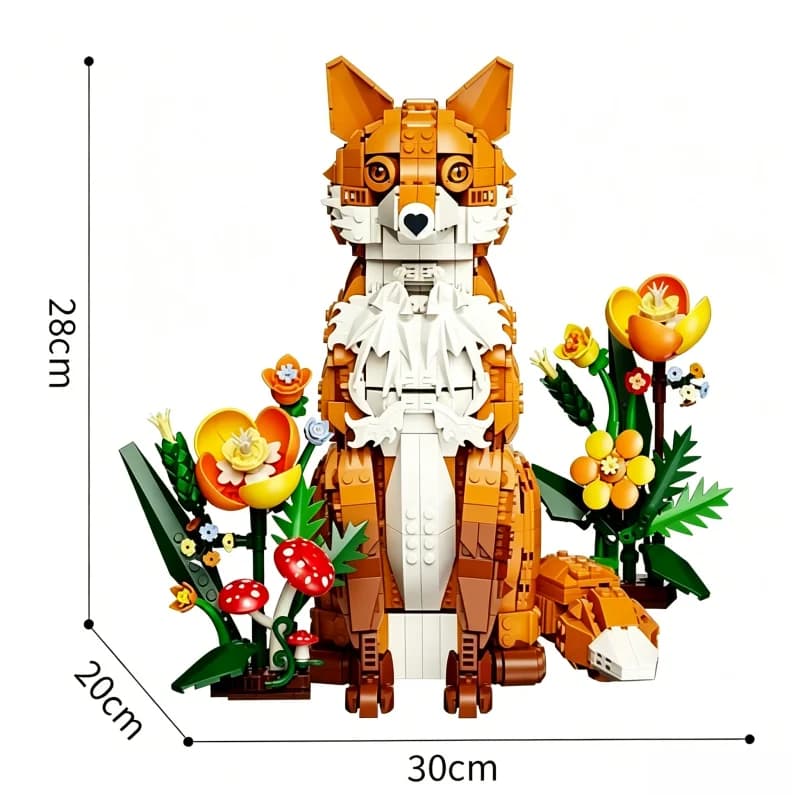 Hua Jian·Fox] Modèle de blocs de construction d'animaux de la forêt avec fleurs, herbe et champignon