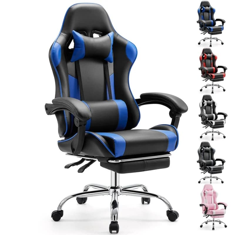 JHK chaise de jeu de course ergonomique pivotante réglable en cuir PU avec appui-tête et soutien lom