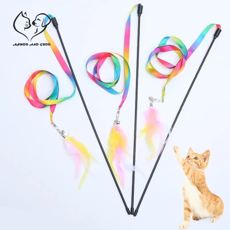 Simulation plume interactive chat jouet ruban de Satin cloche chat bâton jouets chaton jouant Teaser