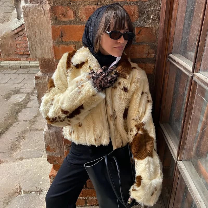 Neo Mint Chic Street Girls vache imprimé manteau de fourrure femmes 2025 hiver nouvelle marque de mo