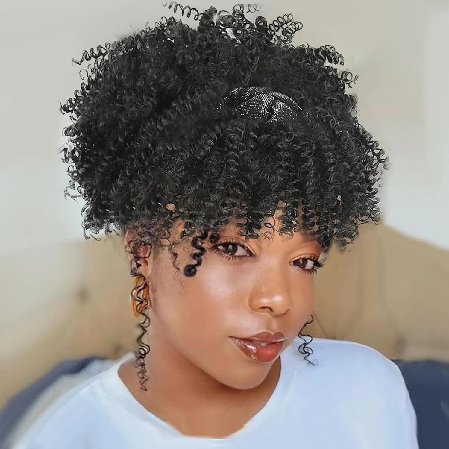 Perruque Afro bouclée crépue pour femmes, perruques synthétiques courtes avec bandeau attaché, perru