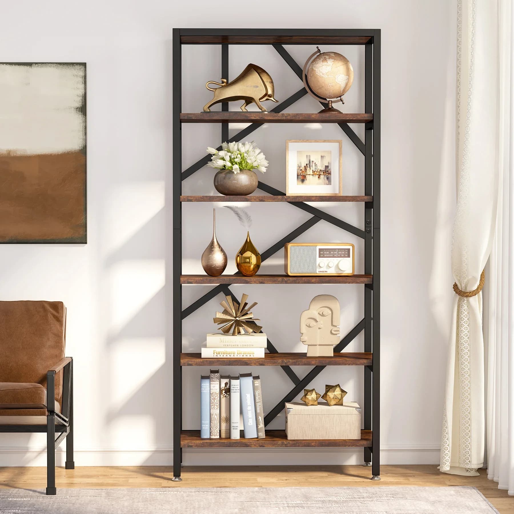Tribesigns-Bibliothèque Etagère Industrielle, Affichage à 5 Étagères, 71 ", T1 pour Salon