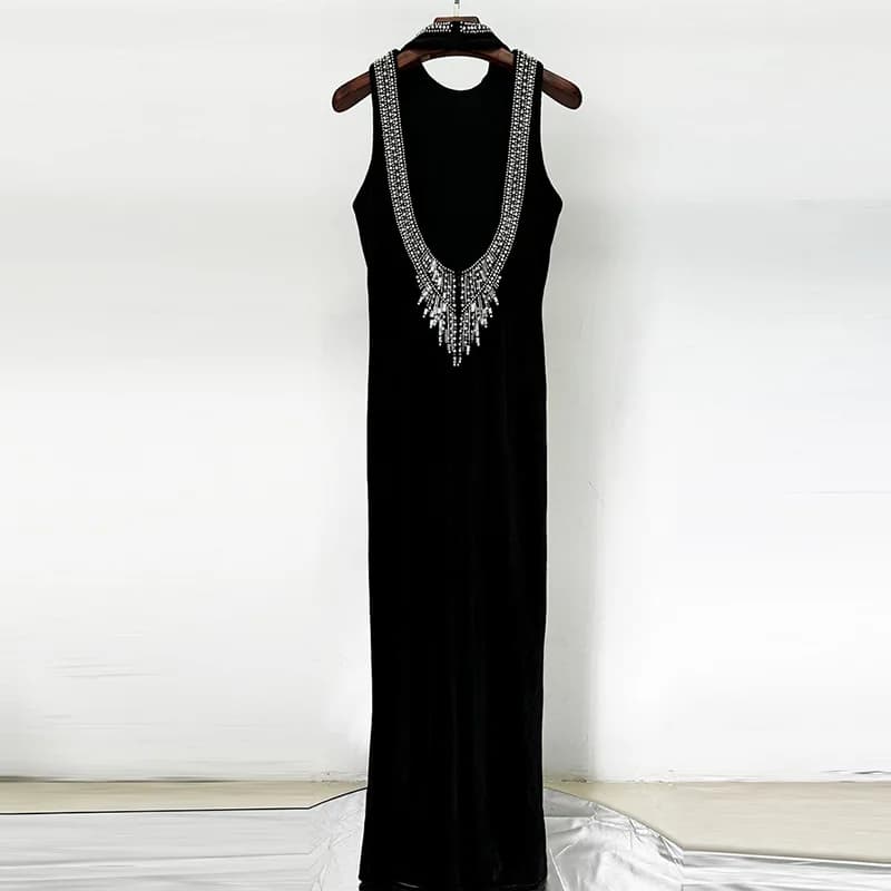 Robe à perles lourdes pour femmes, Streetwear tendance, élégante, amincissante, Sexy, dos nu, en vel