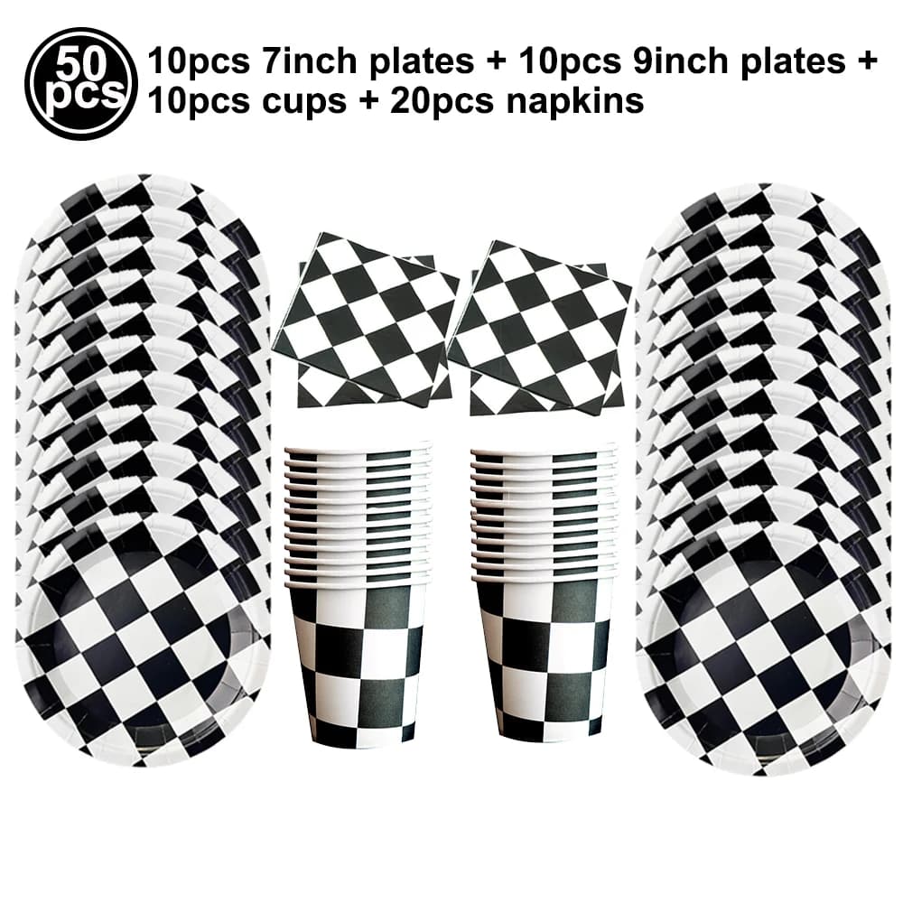 Nappe de fête de voiture de course à carreaux, drapeau à carreaux noir et blanc, nappe de route, cou