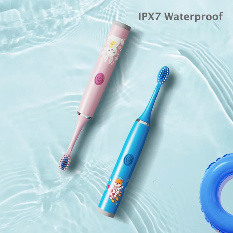 Brosse à dents électrique pour enfants, dessin animé, avec tête de remplacement, Ultra sonique, étan