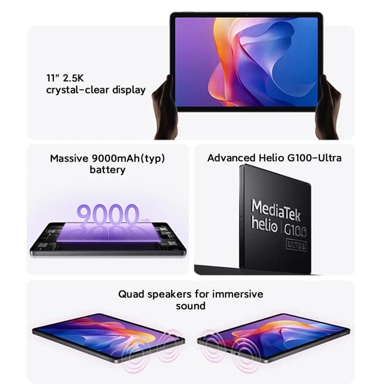 Version globale Xiaomi Redmi Pad 2, batterie 9000 mAh, processeur MTK Helio G100-Ultra, écran 11 pou