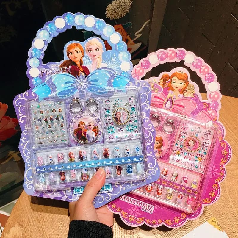 Ensemble d'autocollants pour ongles Disney pour enfants, déguisement de princesse Elsa, mignons Kawa