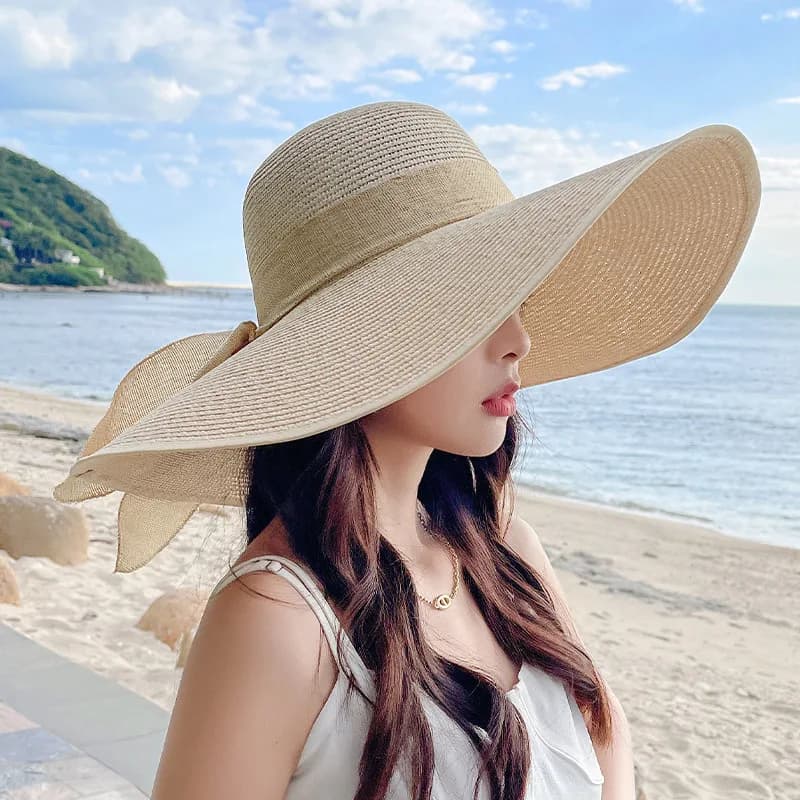 Chapeau de plage surdimensionné avec nœud de bord de mer pour femmes, 1 pièce, chapeau de paille d'é