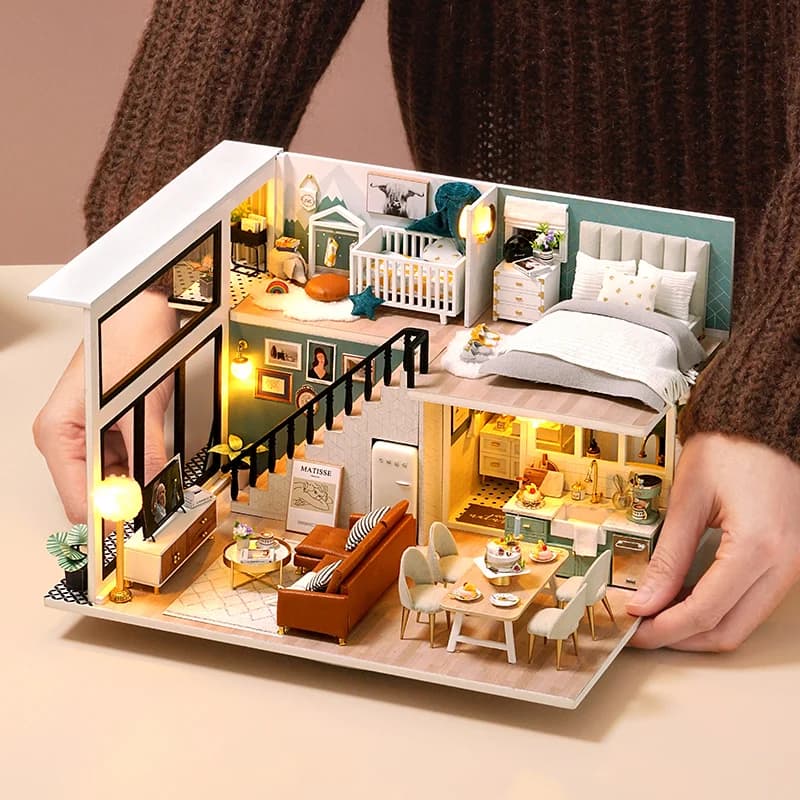 Kit de maison de poupée 3D en bois, Mini maison de poupée, construction d'assemblage avec Kit de meu
