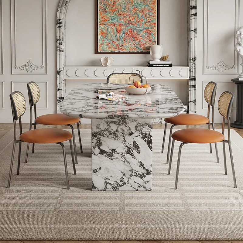 Table à manger rectangulaire de luxe sur mesure en marbre français, toutes tailles, esthétique crème