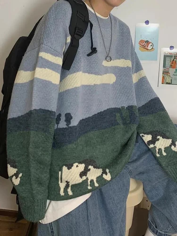 Pull Vintage Vintage pour Couple, Décontracté, Imprimé, Chaud, 03/Tricot, Comball BF, Harajuku, Nouv