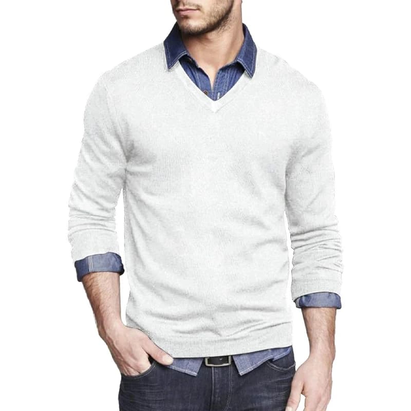 Pull à manches longues et col en V pour hommes, coupe cintrée, en tricot, robe légère, pull décontra