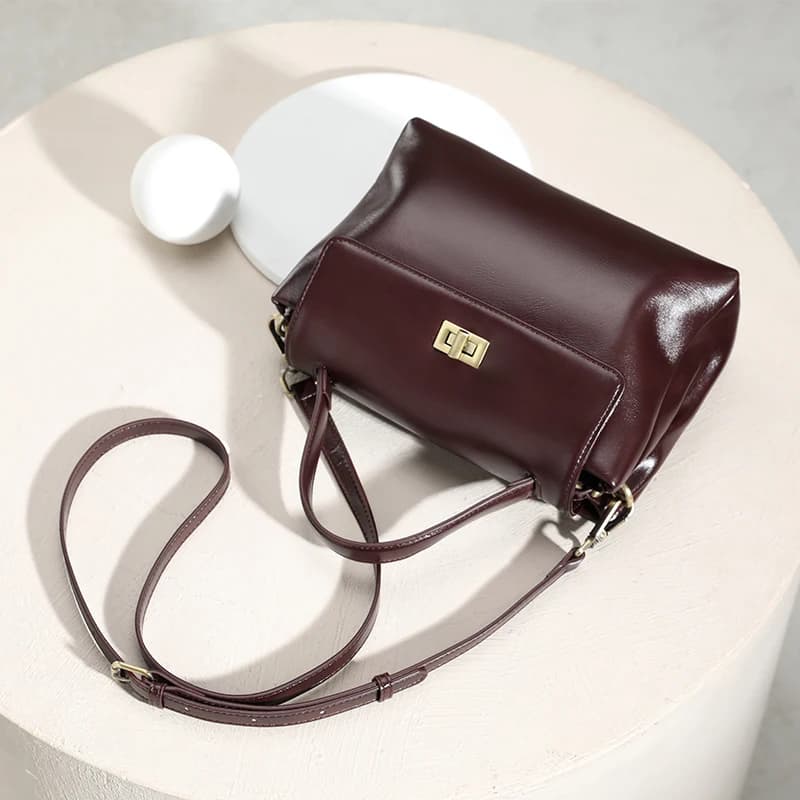 Sac à bandoulière en cuir véritable pour femme, sac à main vintage en cuir huilé, petit sac de luxe 