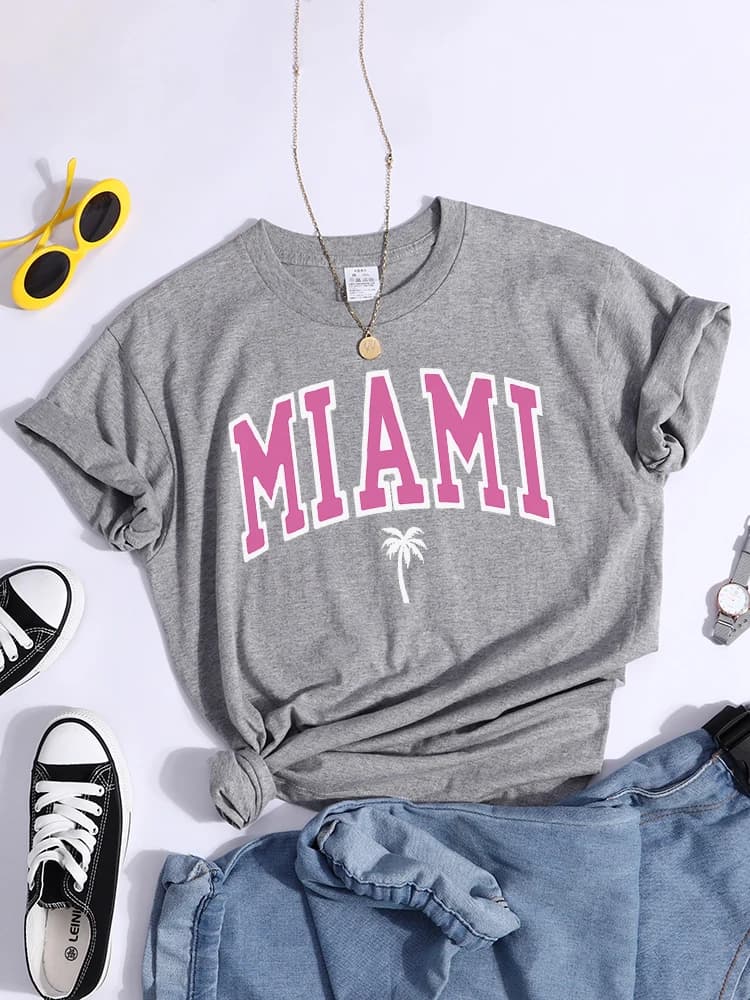 Miami plage impression t-shirt tout-Match créativité t-shirts mode individuelle Softt-Shirt col rond