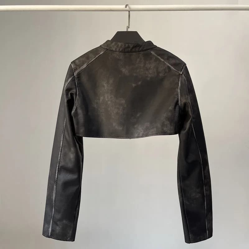 YOZOU-Veste de Motard en Faux Cuir PU pour Femme, Manteau Court à Fermeture Éclair, Tenues Rave, Str