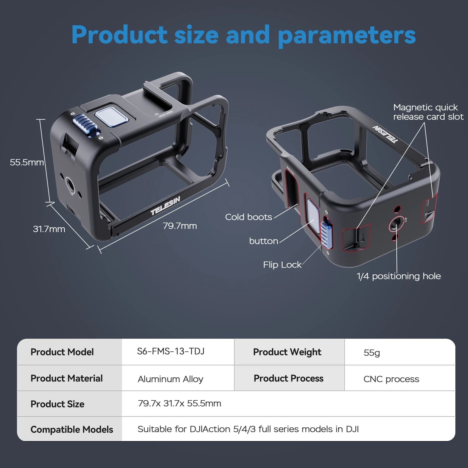 TELESIN-Coque de protection en alliage pour DJI OSMO, compatible avec modèles 3 4 5Pro
