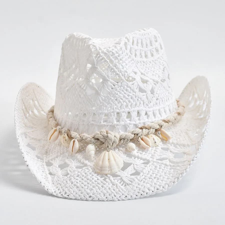 Chapeau de paille tissé à la main d'été pour femmes, décoration de coquille, chapeau de soleil de pl