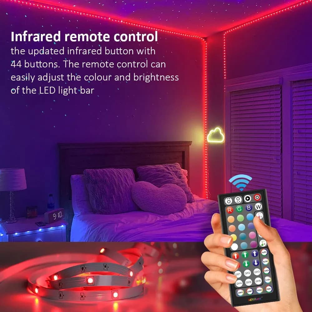 Bande lumineuse LED RVB avec télécommande et contrôle d'application, lumière de pièce, lampe proxy, 