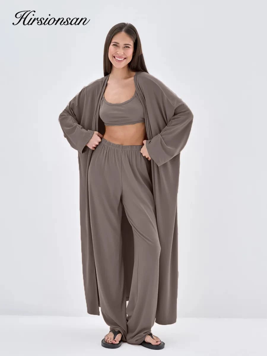 Hirsionsan Modal doux ample ensembles femmes décontracté trois pièces à manches longues Cardigan & t