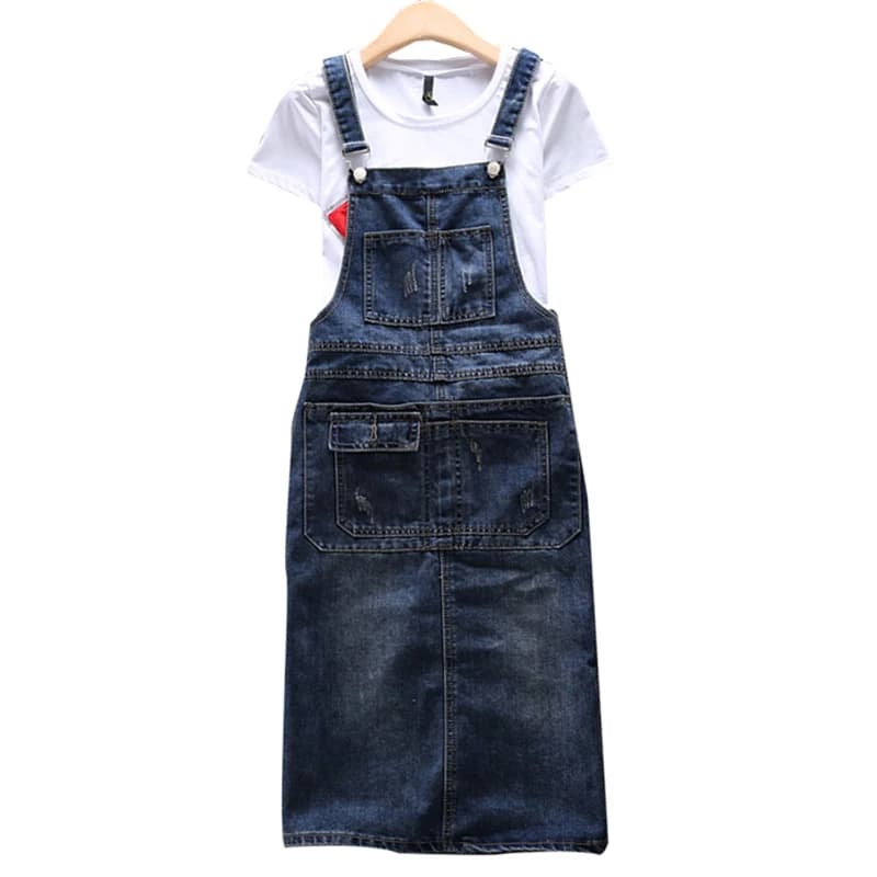 Robe en jean à bretelles pour femmes, robe longue en denim, robe de cow-boy décontractée, vêtements 