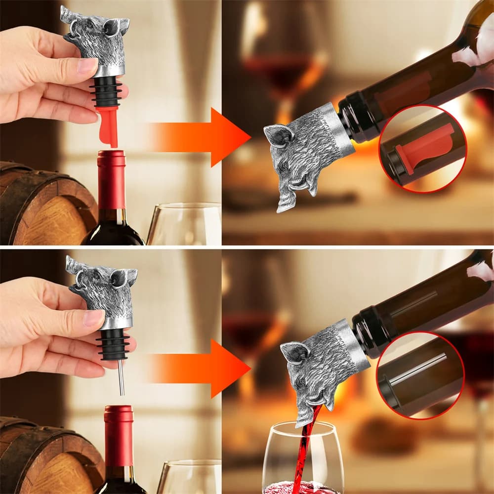 Tête de sanglier 2 en 1, verseur de vin, bouchons de bouteille, Bronze/gris noir, décor en métal, bo