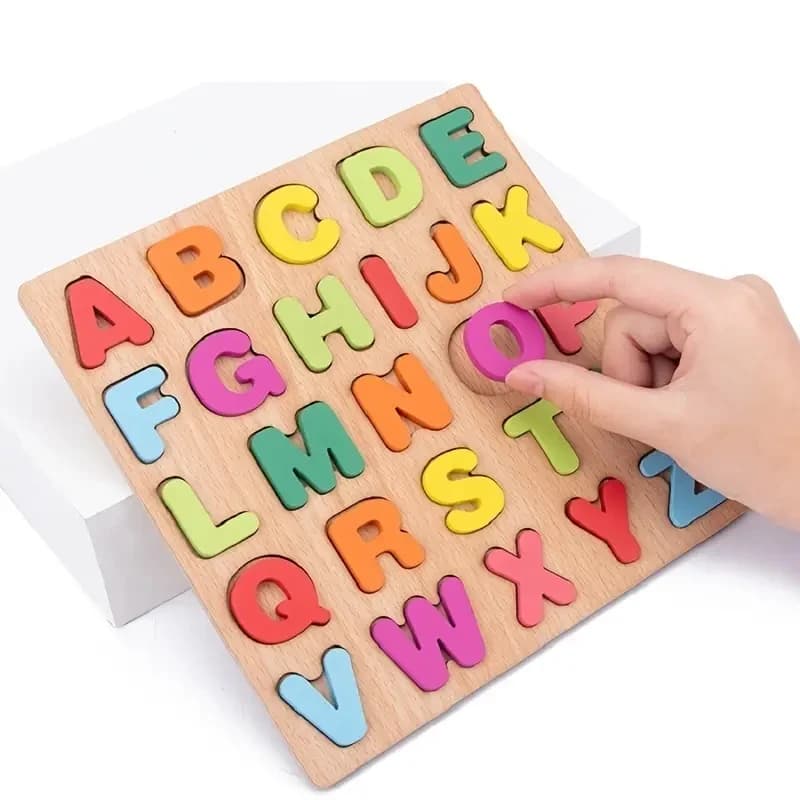 Puzzles en bois avec chiffres et Alphabet colorés, jeu de correspondance Intelligent pour enfants d'