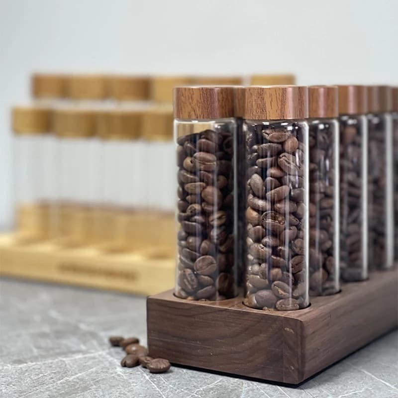 Tube de stockage de grains de café, doseur unique en verre 17g 22g, récipient à base de noix avec en