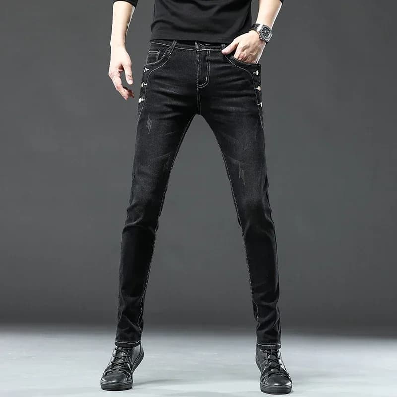 Jean Vintage pour hommes, pantalon crayon droit extensible, mode coréenne, lavage flocon de neige, c