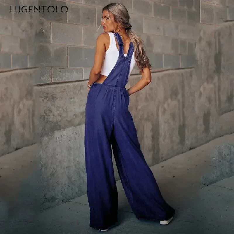 Salopette en Denim pour Femme, Salopette à Jambes Larges, avec Poches, Taille Haute, Mode de Rue, Br