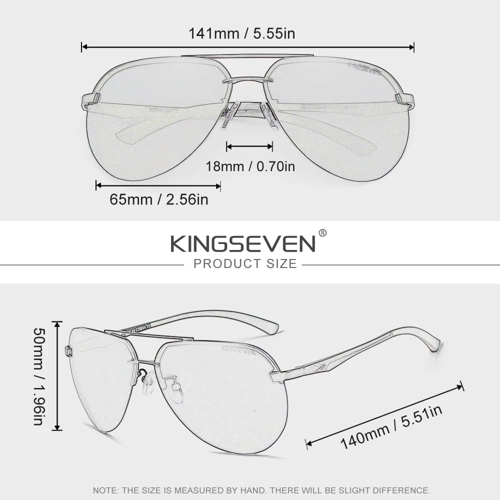 KINGSEVEN Lunettes de soleil aviateur sans monture pour hommes et femmes, classiques, polarisées UV4