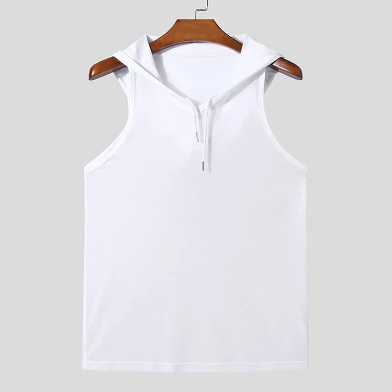 Nouveau Chic hommes à capuche sport débardeurs Sexy couleur unie Transparent sans manches T-shirt ét