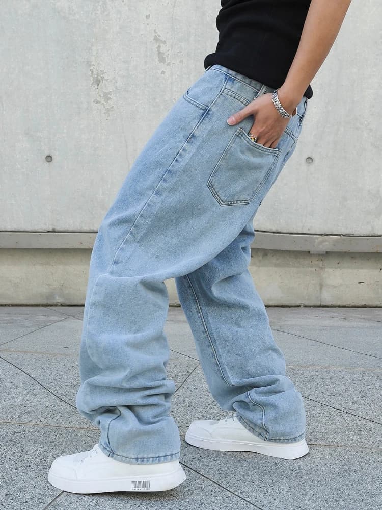 Jean Baggy à Jambes Larges pour Homme, Pantalon Surdimensionné, Droit, en Denim, Décontracté, Couleu