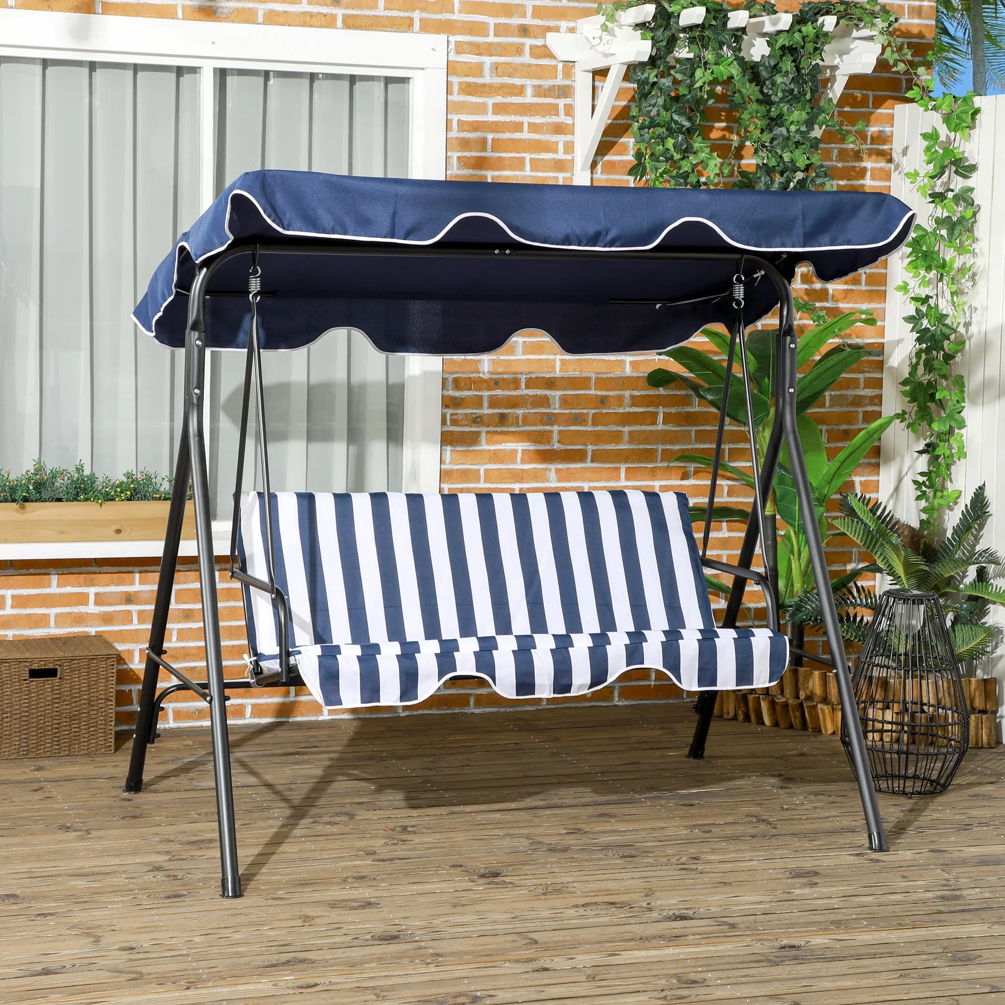Balançoire de porche, hamac, banc, chaise longue, en acier, 3 places, rembourré, pour l'extérieur, a