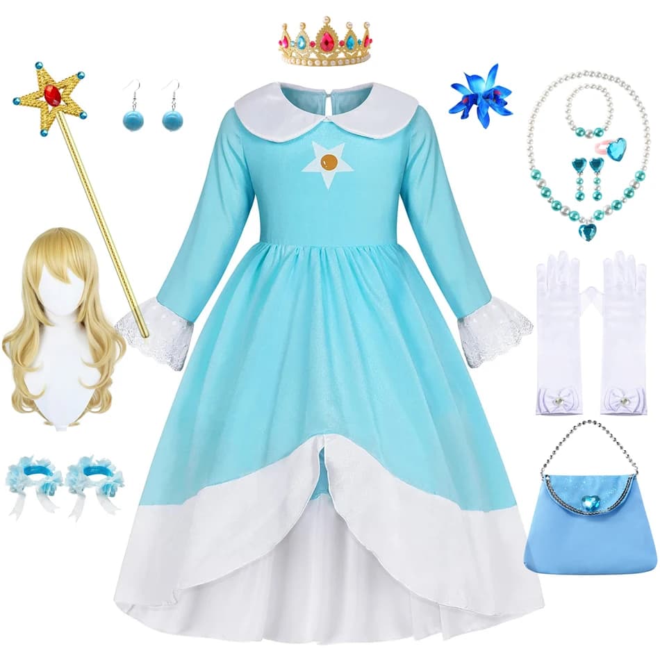 Robe Rosalina pour filles, costume d'Halloween pour enfants, robe de princesse à manches longues pou