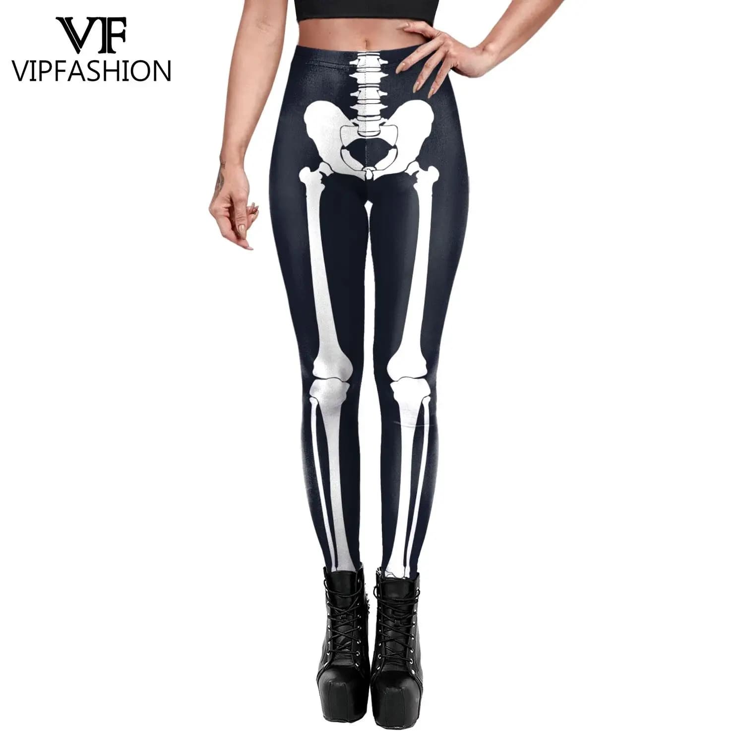 VIP FASHION – Leggings squelette pour femmes, pantalon slim élastique, Sexy, Costume d'halloween, im