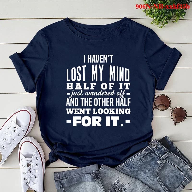 T-shirt manches courtes col rond femme, I HHM'T LOST MY MIND, Lettre imprimée