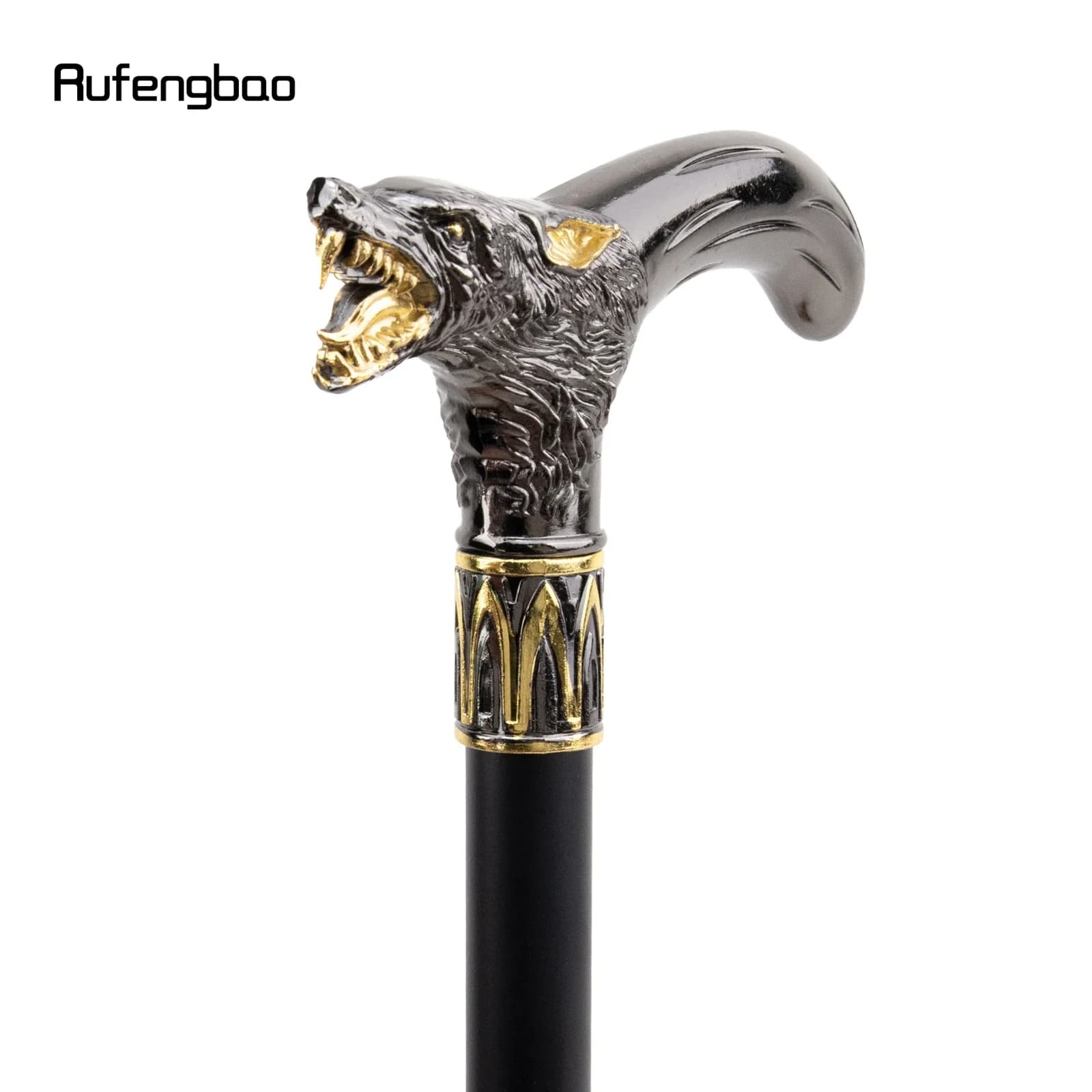 Tête de loup noir doré, canne de marche mordante, bâton de marche décoratif à la mode pour homme, bo