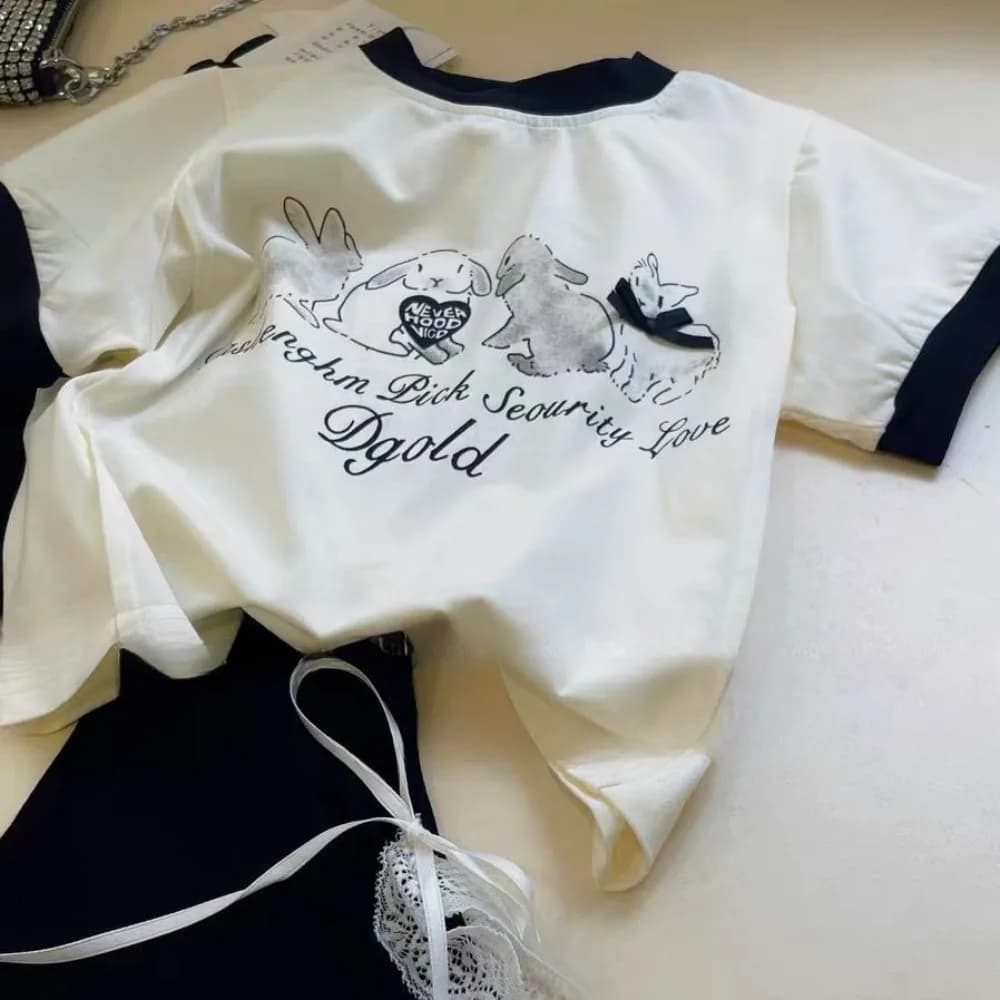 Bear Leader – vêtements de pâques décontractés pour filles, imprimé lapin, manches courtes + nœud en