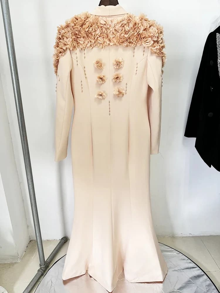 Haute qualité nouvelle mode 2025 Designer Maxi robes femmes à manches longues superbes fleurs Appliq